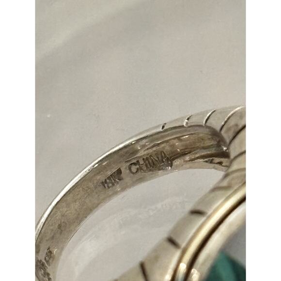 Asch Grossbardt 925/18K MOP/Turquoise/Malachite/Coral Inlay Ring Sz 6 - Picture 3 of 7